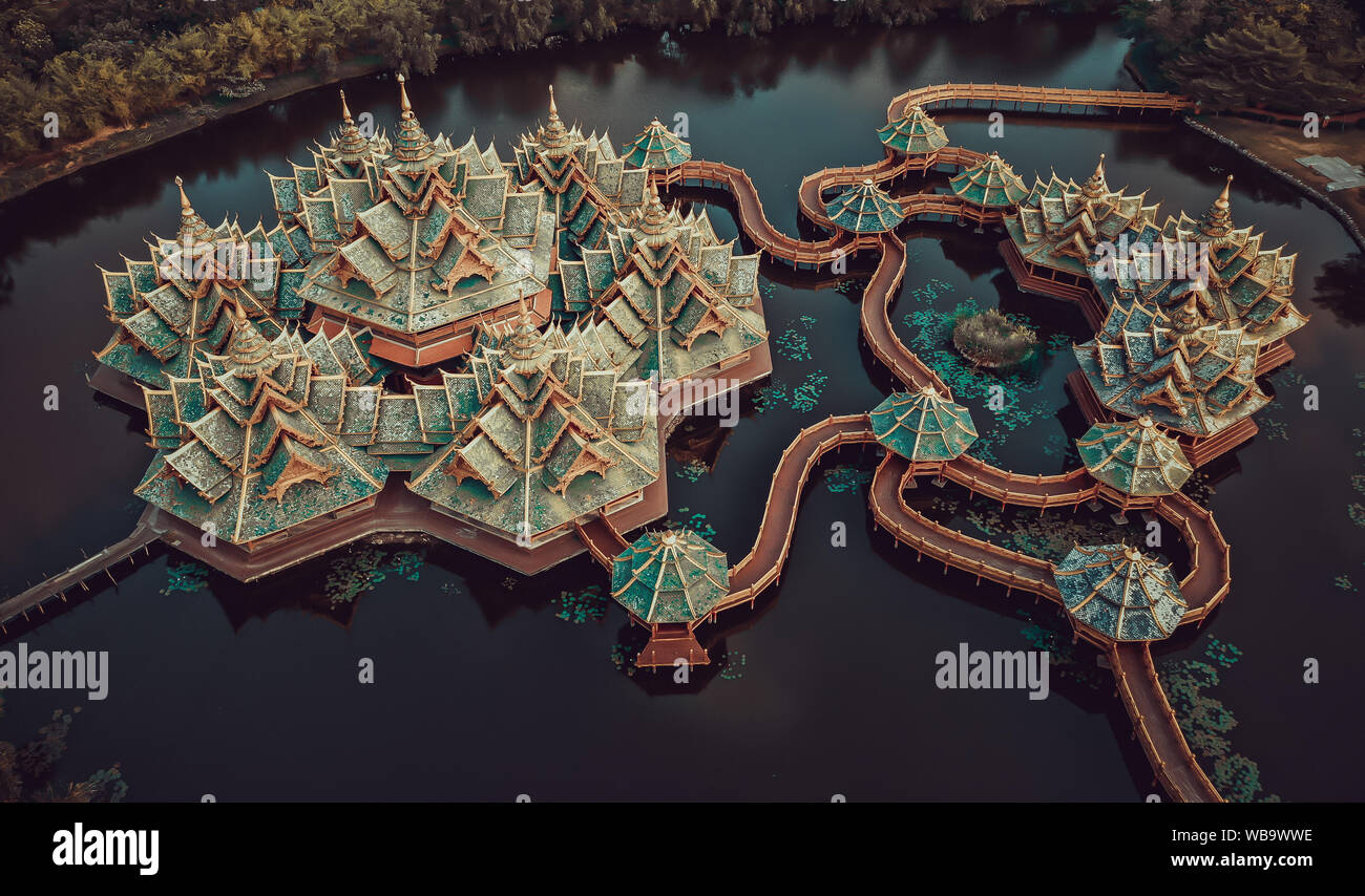 Antike Stadt Muang Boran von oben in Bangkok, Thailand Stockfoto