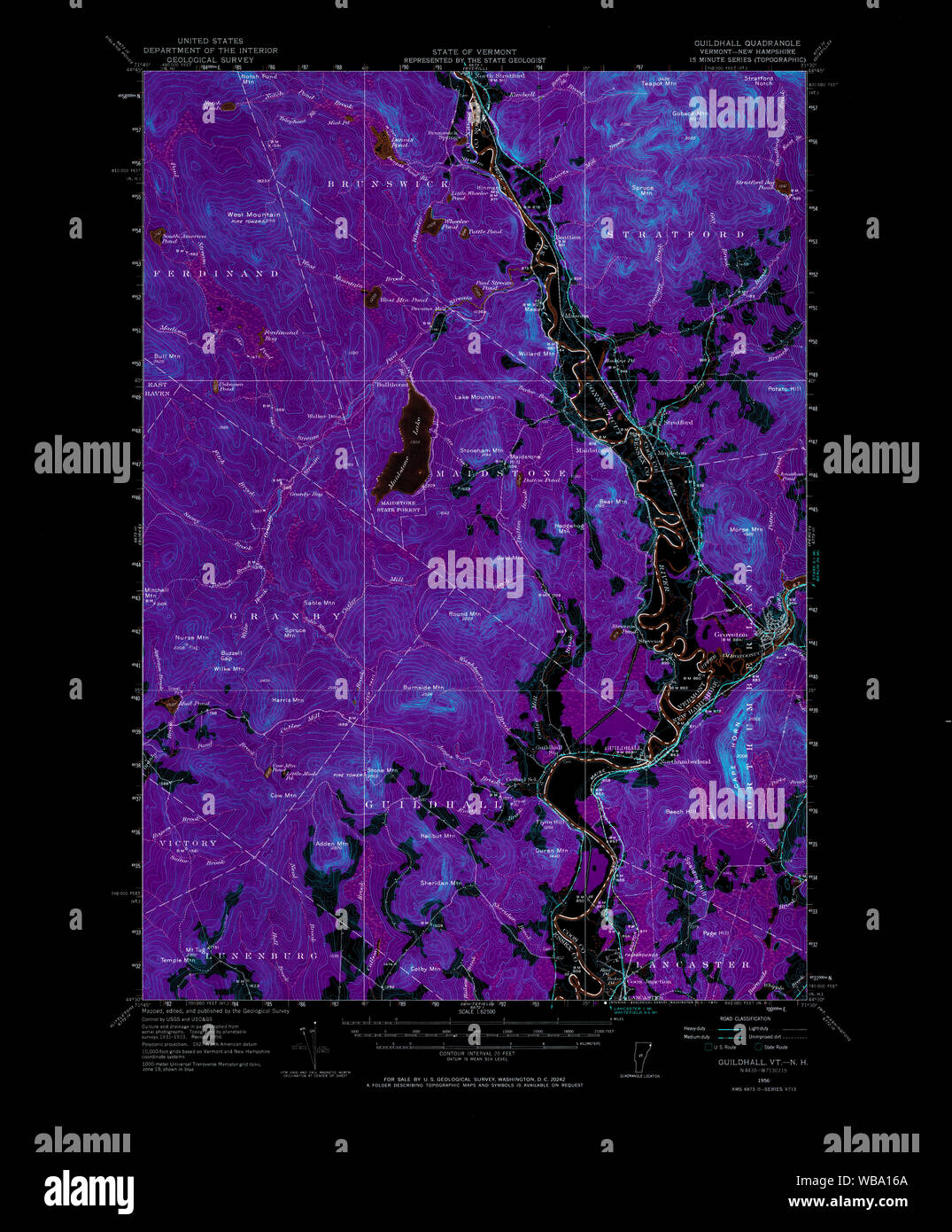 USGS Topo Karte Vermont VT Guildhall 337959 1956 62.500 invertiert Wiederherstellung Stockfoto