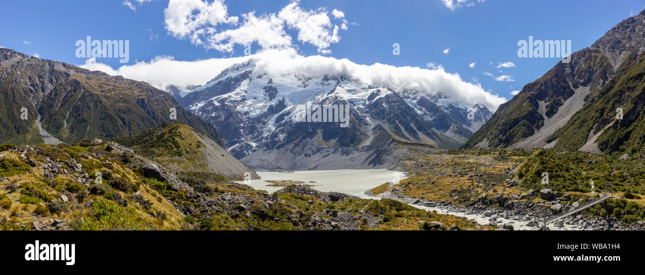 Blick auf den Beginn der Hooker Valley Track, Aoraki Nationalpark Stockfoto