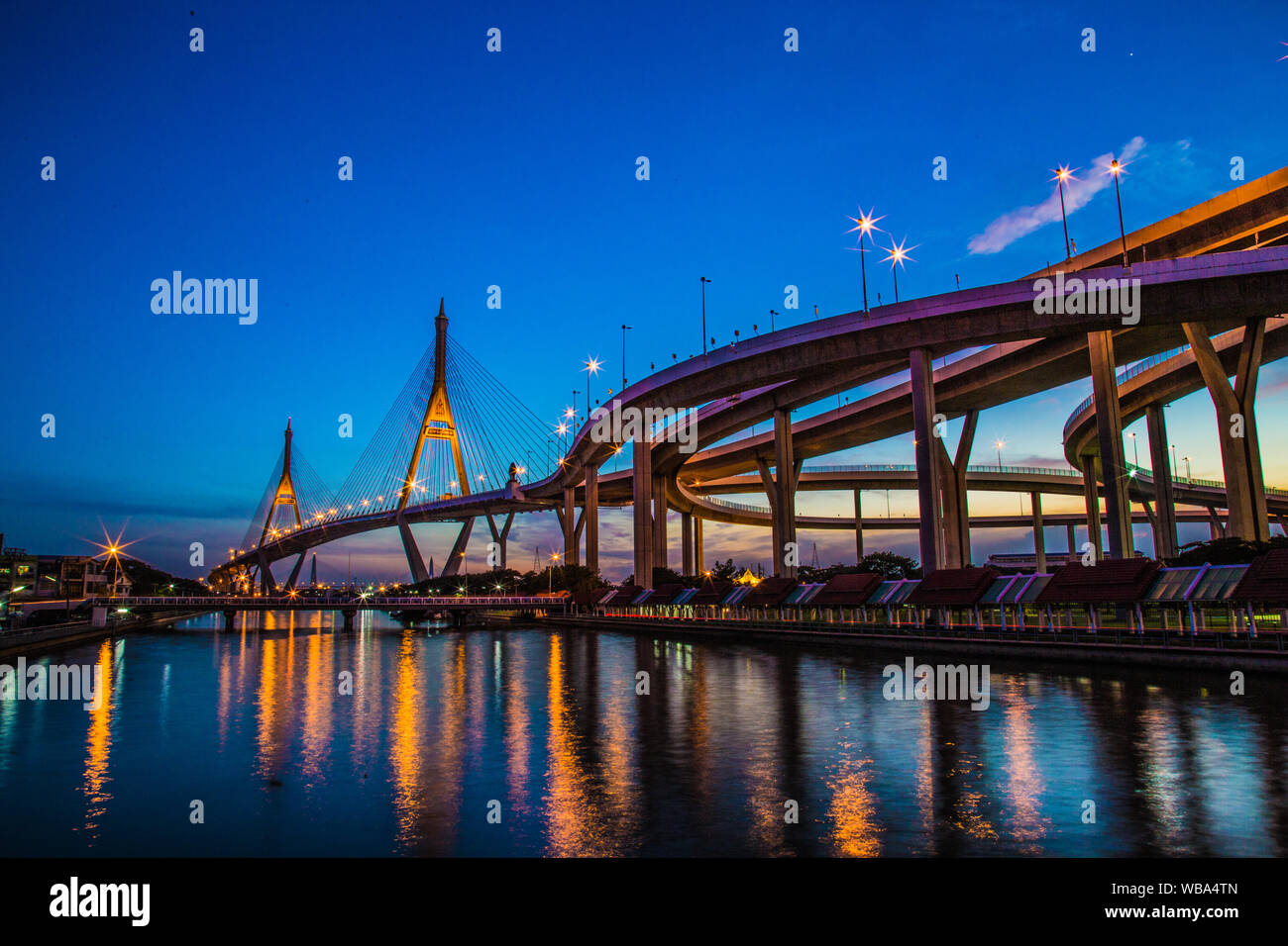 Bhumibol Brücke Blick bei Sonnenuntergang in Bangkok, Thailand Stockfoto
