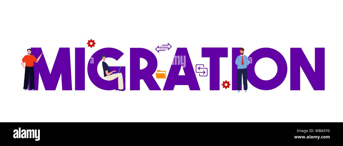 Migration Konzept Transfer, Sync, Migration Daten. Verkehr Brücke oder exchange Konzept. Stock Vektor