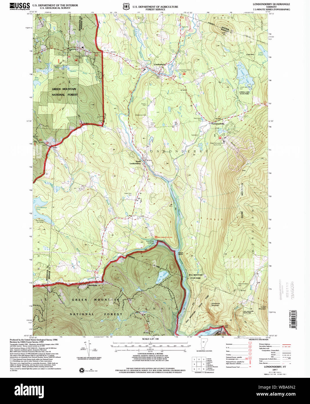 USGS Topo Karte Vermont VT Londonderry 337488 1997 24000 Wiederherstellung Stockfoto