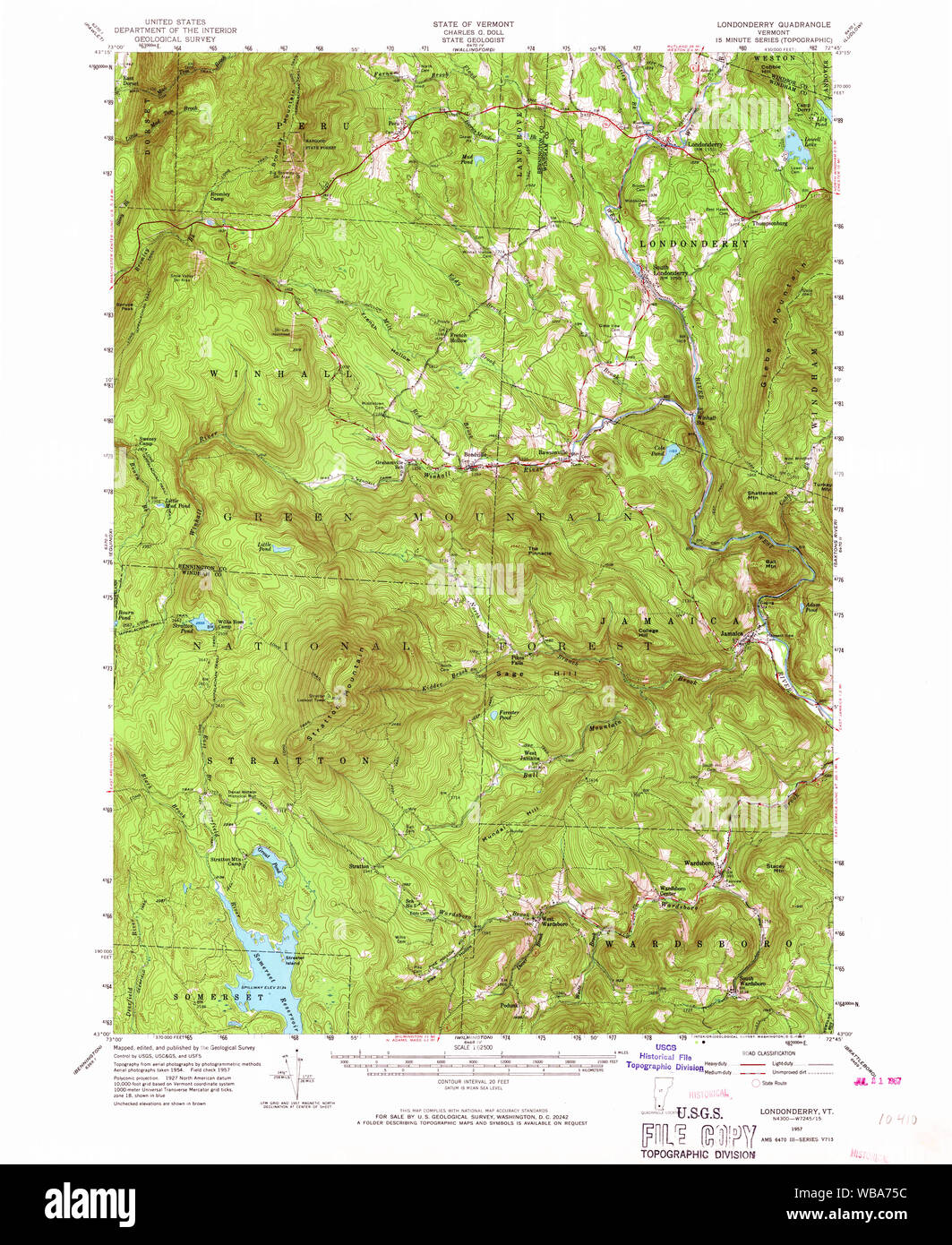 USGS Topo Karte Vermont VT Londonderry 338038 1957 62.500 Wiederherstellung Stockfoto