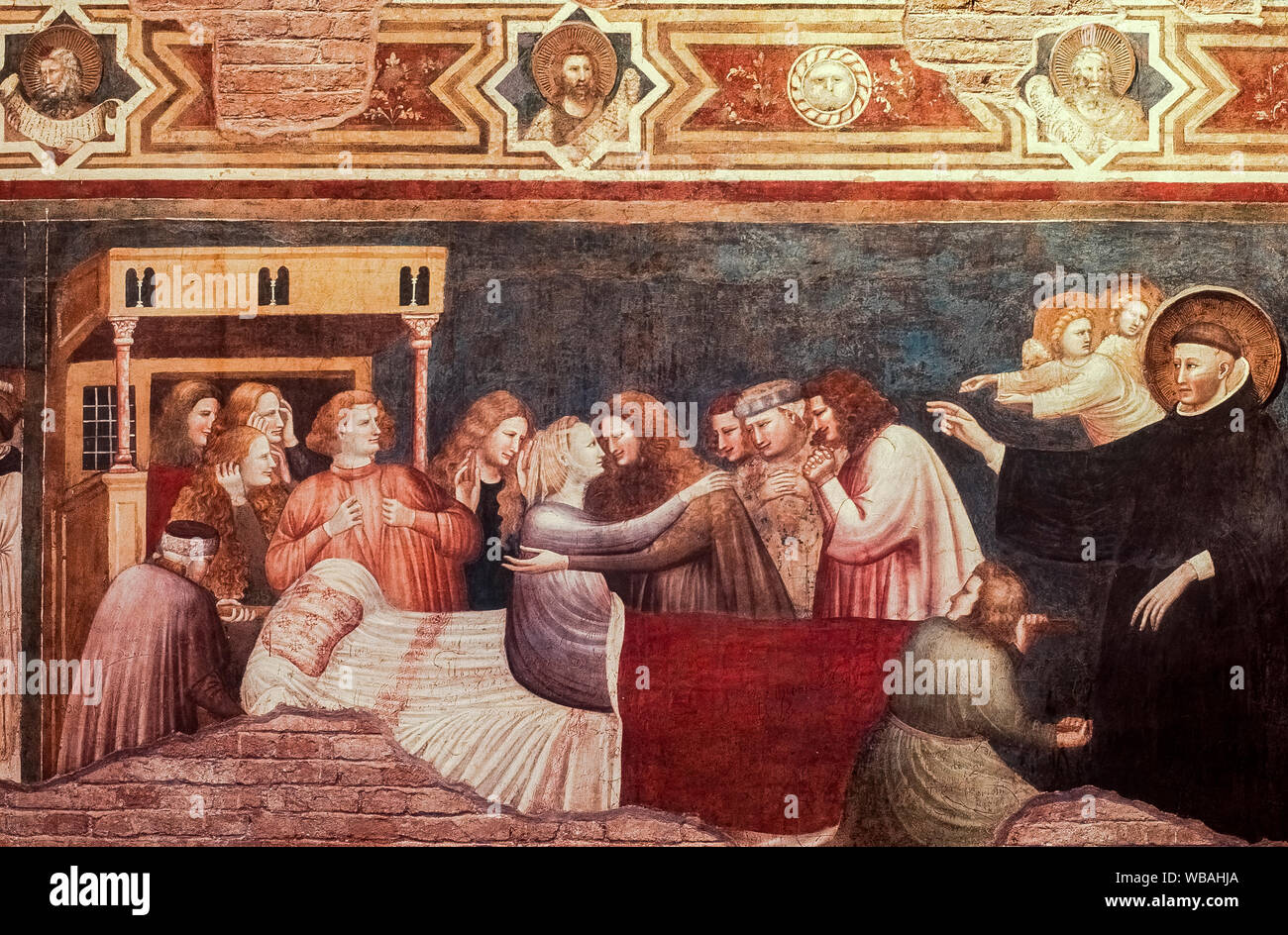 Italien Marken Tolentino Basilika San Nicola - Cappellone - Pietro e Giuliano da Rimini, Geschichten von S. Nicola - um 1320-25 gemalt - Auferstehung der jungen Frau von Fermo Stockfoto