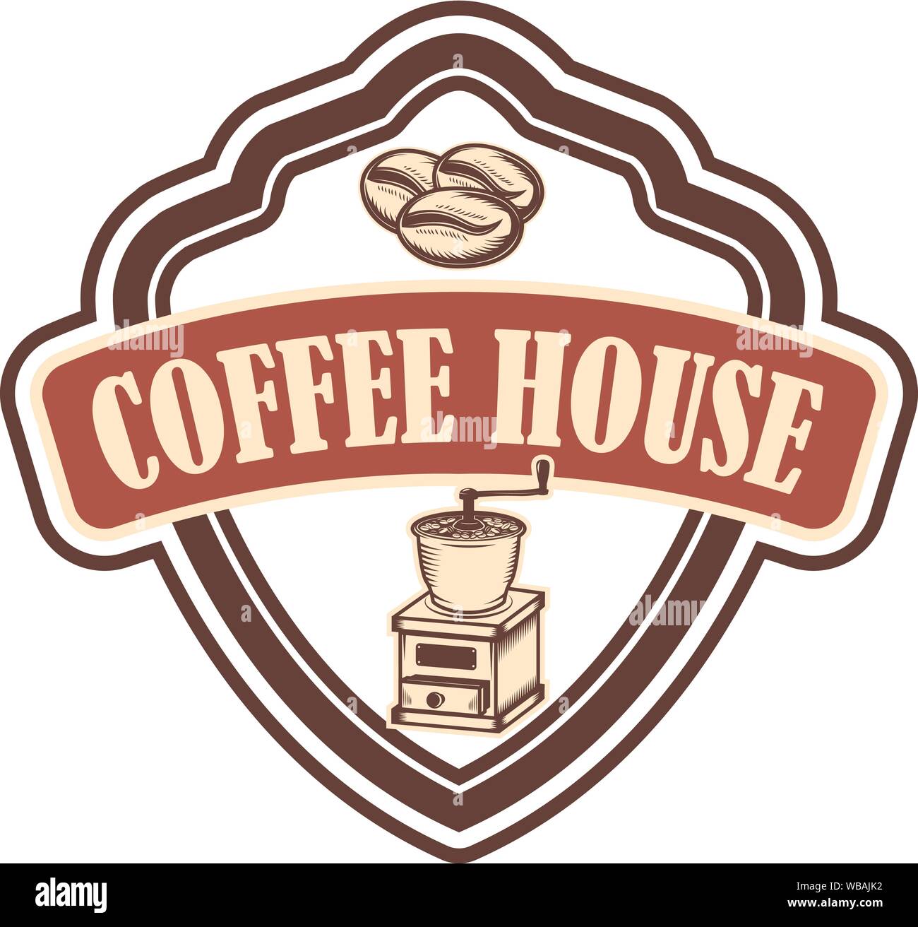 Coffee House emblem Vorlage. Design Element für Logo, Schild, Zeichen, Poster, Plakat, Flyer. Vector Illustration Stock Vektor