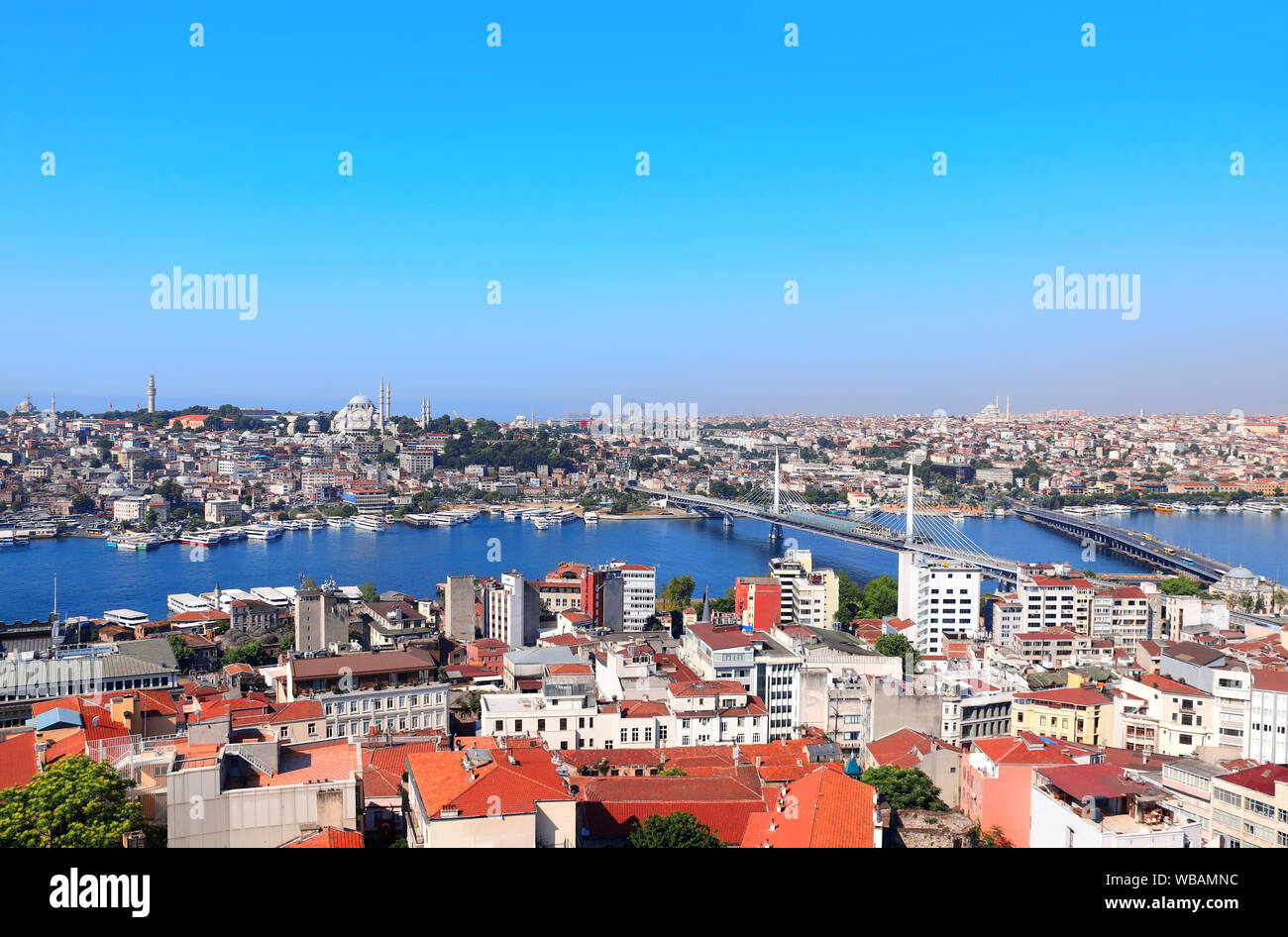 Luftaufnahme auf Istanbul, die Suleymaniye Moschee und den Bosporus, Türkei. Blick vom Galataturm Stockfoto
