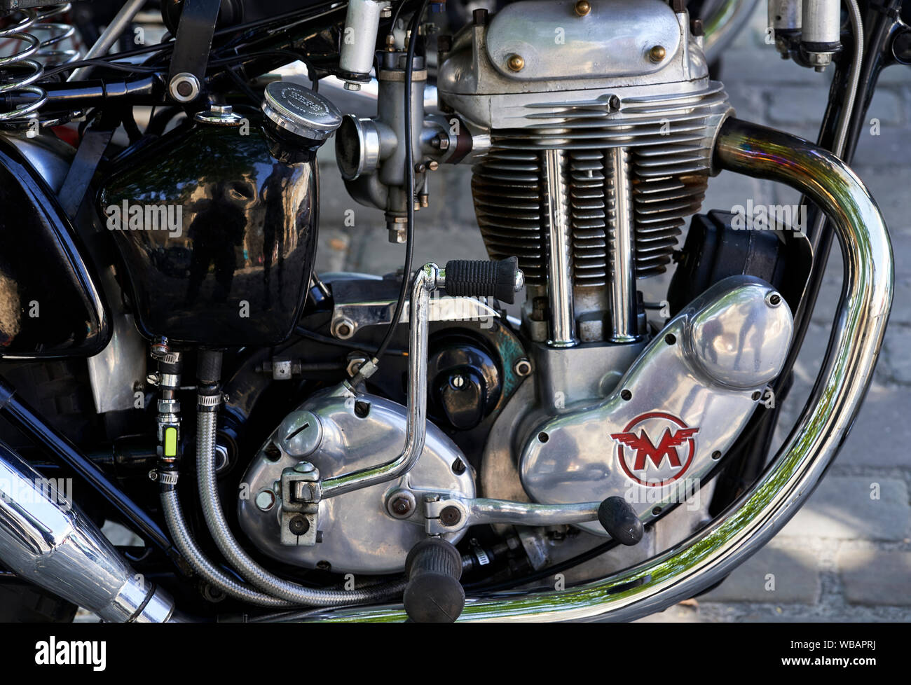 Unvergleichliche Motorrad 1954 Detailansicht des Motors. Stockfoto