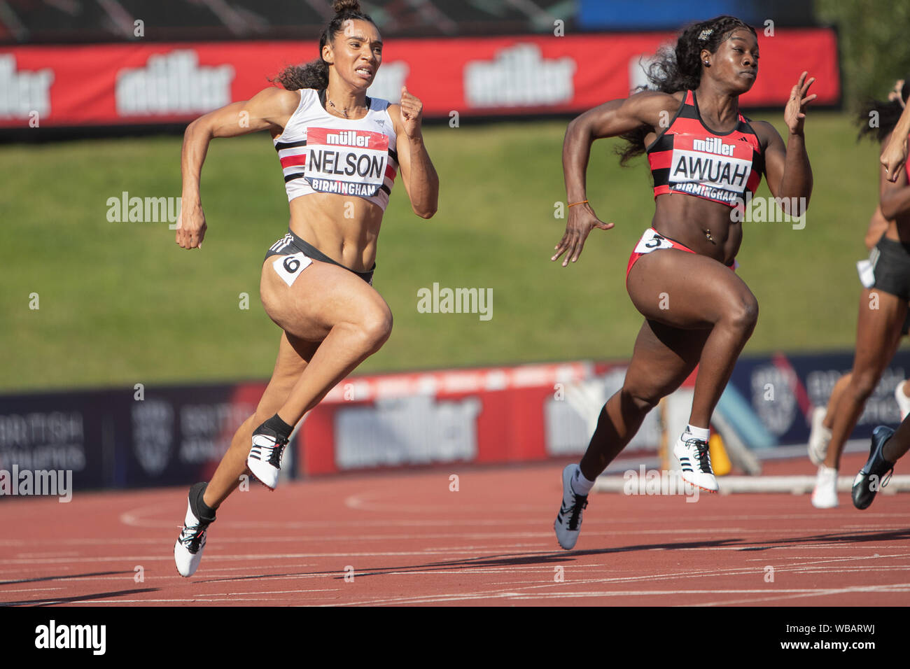 Zwei Sprintern konkurrieren in der 200m am britischen Leichtathletik WM, Birmingham Stockfoto
