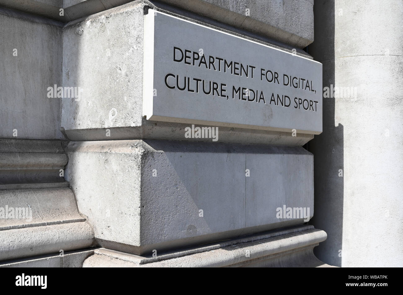 Ministerium für Kultur, Medien und Sport, Whitehall, London. Großbritannien Stockfoto