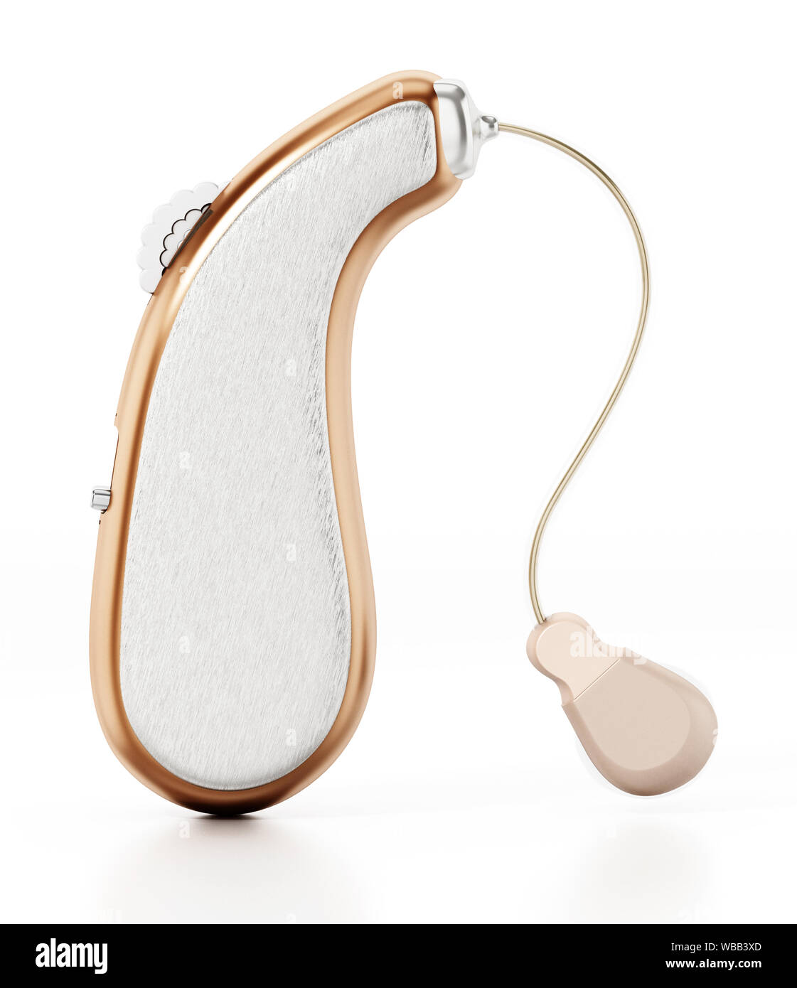 Generische Hörgerät auf weißem Hintergrund. 3D-Darstellung. Stockfoto