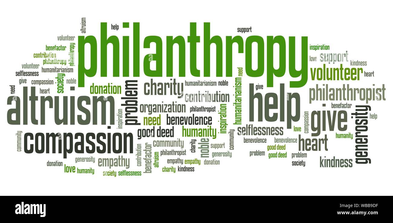 Philanthropie Themen und Konzepte Wort cloud Abbildung. Wort collage Konzept. Stockfoto