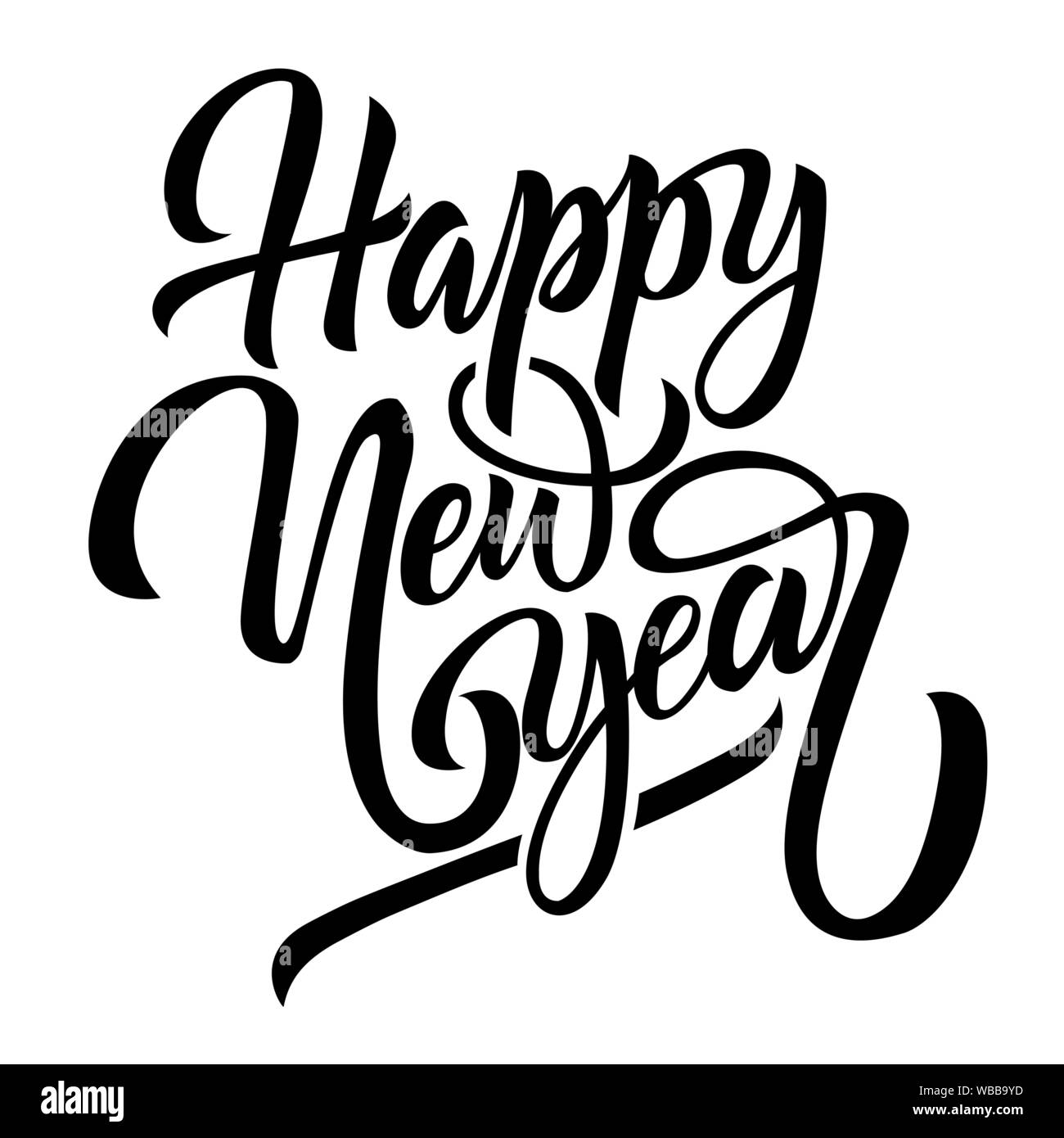 Frohes neues Jahr schwarze Handschrift Schriftzug isoliert Stock Vektor