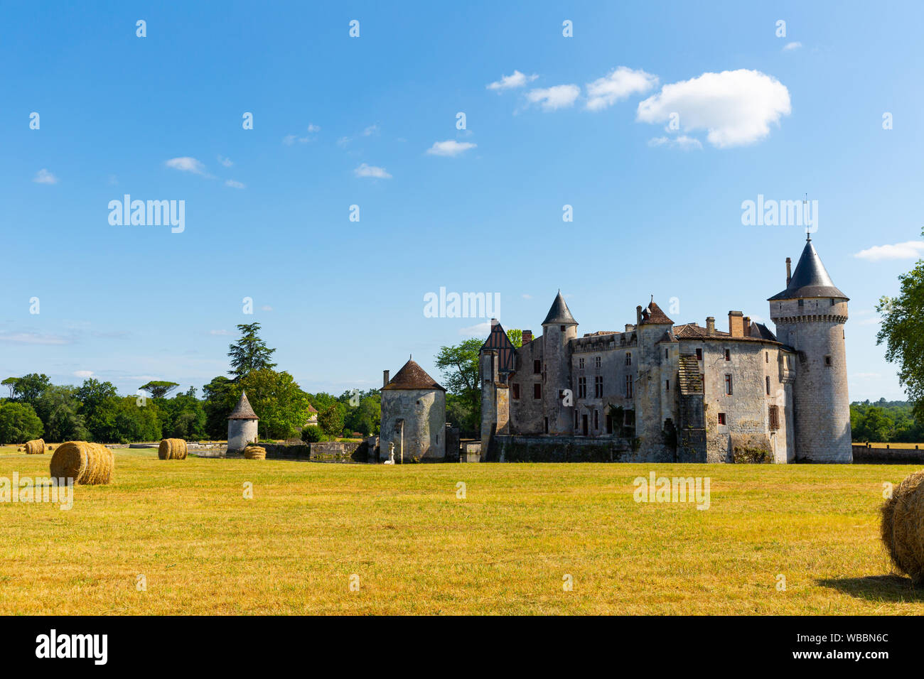 Sommer Blick auf die mittelalterliche Burg Chateau de la Brede, Gironde, Frankreich Stockfoto