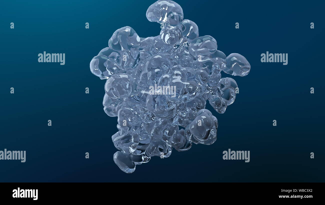 Unterwasser Sauerstoff Explosion 3D-Animation. Realistisches Wasser mit Luftblasen steigen zur Oberseite auf dunkelblauem Hintergrund isoliert. Alpha channel Inc. Stockfoto