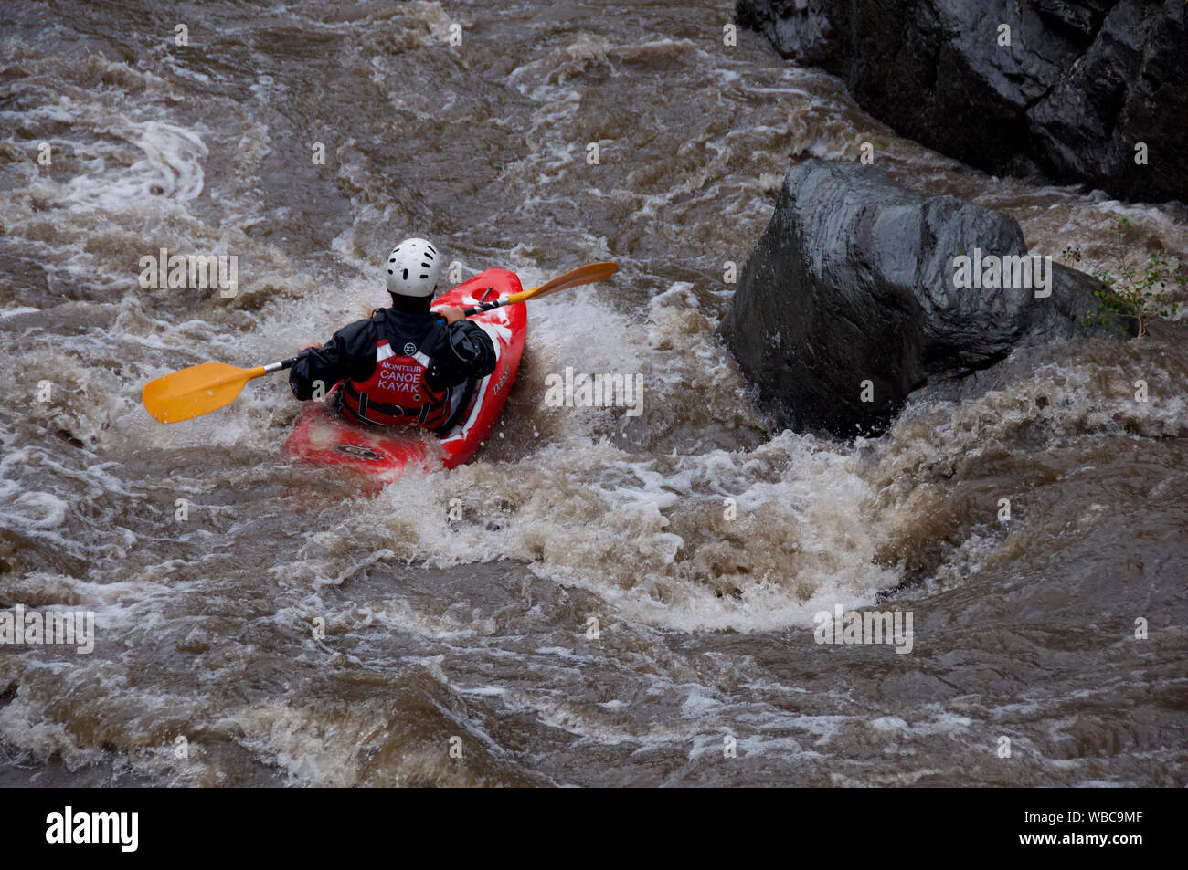 Kajak Aktion des Flusses Noguera Pallaresa, Katalonien, Spanien Stockfoto