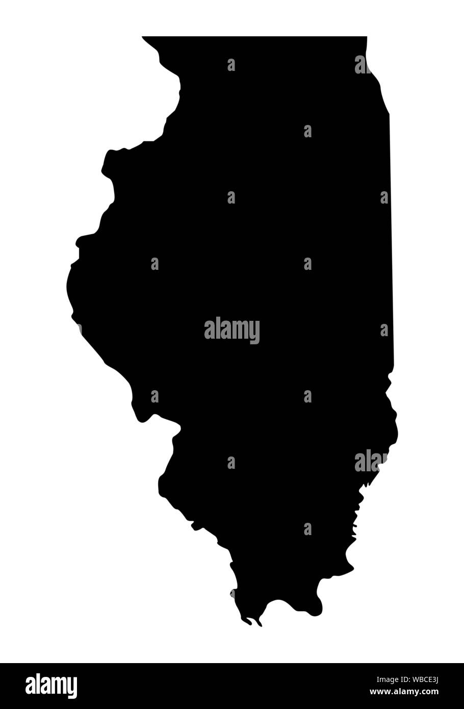 Illinois dunkle Silhouette Karte auf weißem Hintergrund Stock Vektor