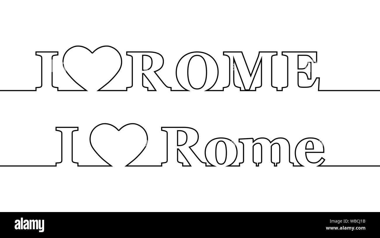 Ich liebe Rom. Kontur mit dem Namen der Hauptstadt von Italien. Groß- und Kleinbuchstaben Stock Vektor