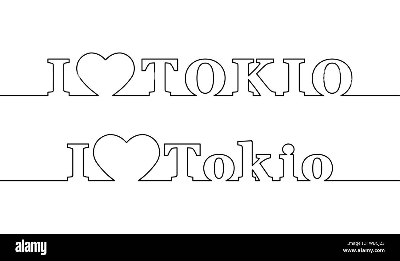 Ich liebe Tokio. Kontur mit dem Namen der Hauptstadt von Japan. Groß- und Kleinbuchstaben Stock Vektor