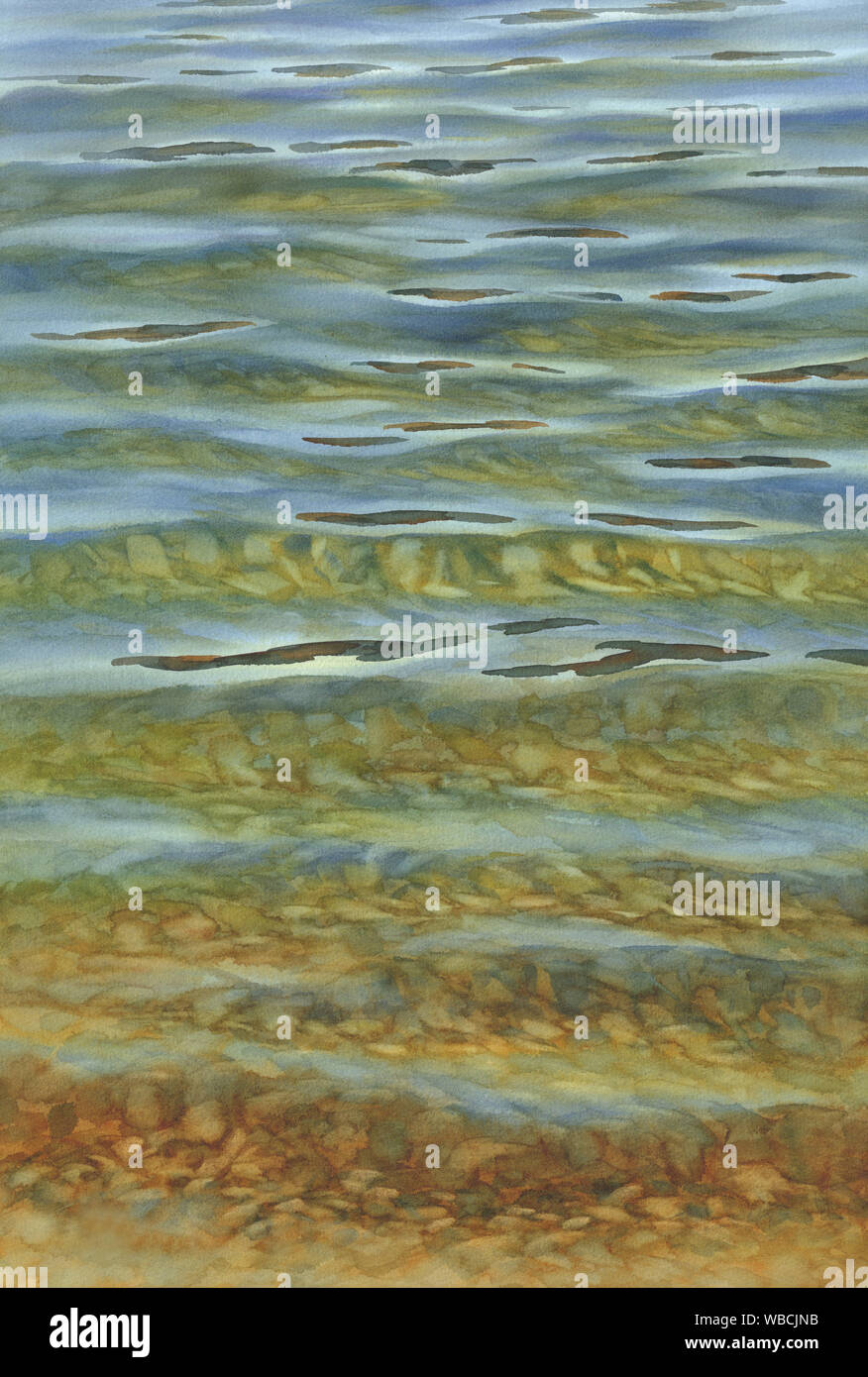Sonnig mit transparenten Wellen Aquarell Hintergrund. Zusammenfassung Hintergrund Stockfoto