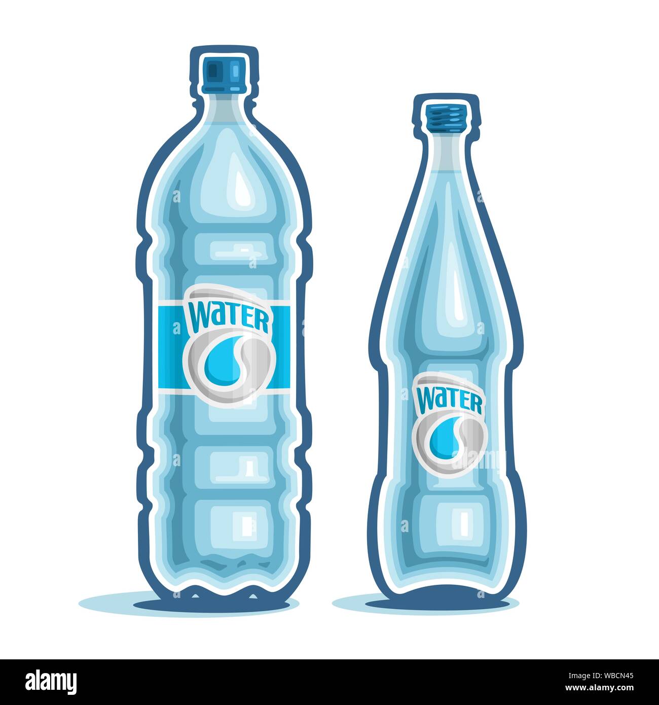 Vector Illustration auf Thema Mineralwasser, aus geschlossenen Kunststoff Flasche Trinkwasser, und Glas Flasche mit reinem Mineralwasser auf whit Stock Vektor