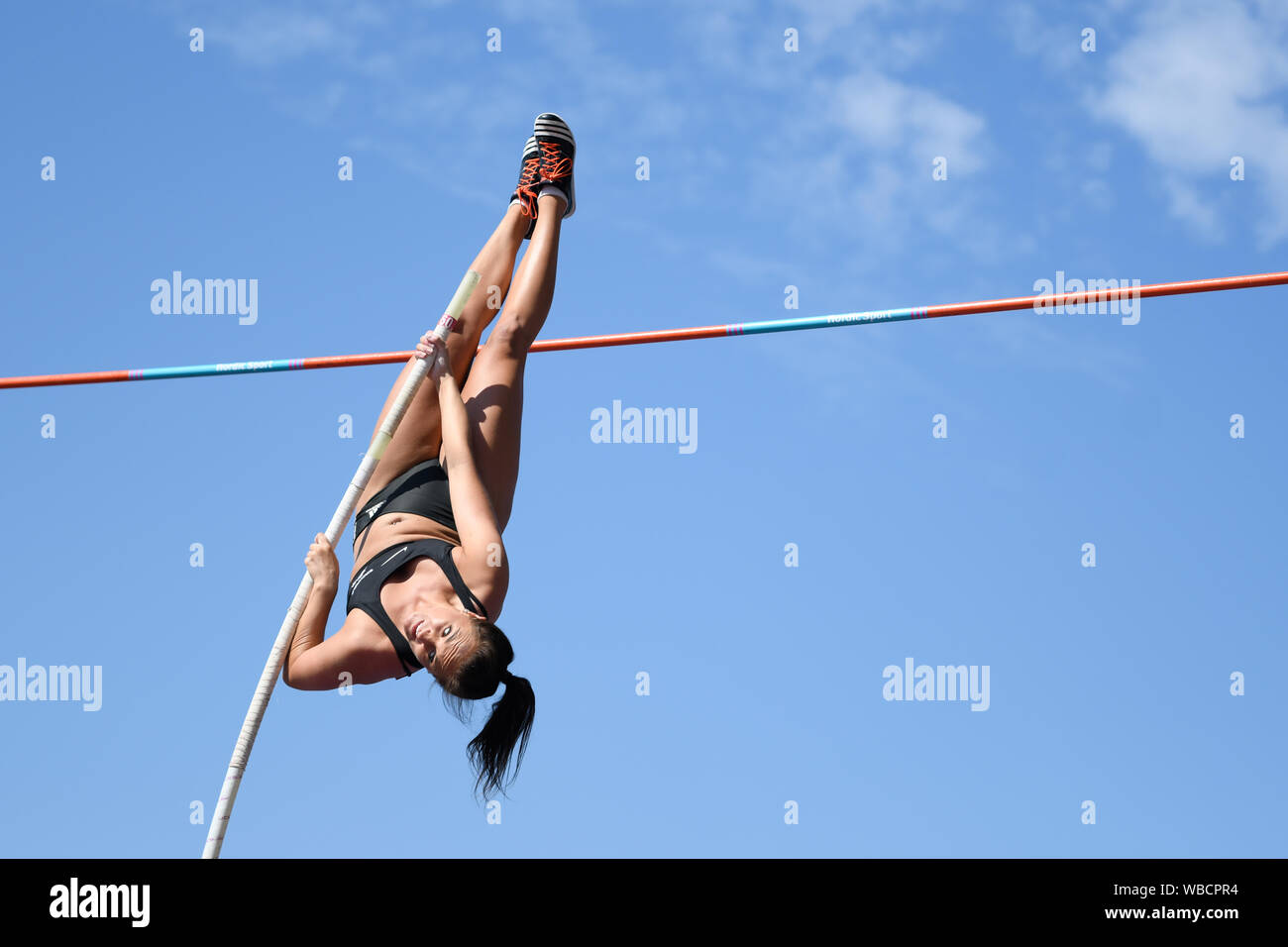 Birmingham, Großbritannien. 25 Aug, 2019. Natalie. HOPPER. von BIRCHFIELD HARRIES in Aktion während der Frauen Stabhochsprung an der Muller britischen Leichtathletik WM Alexander Stadium, Birmingham, England Stockfoto