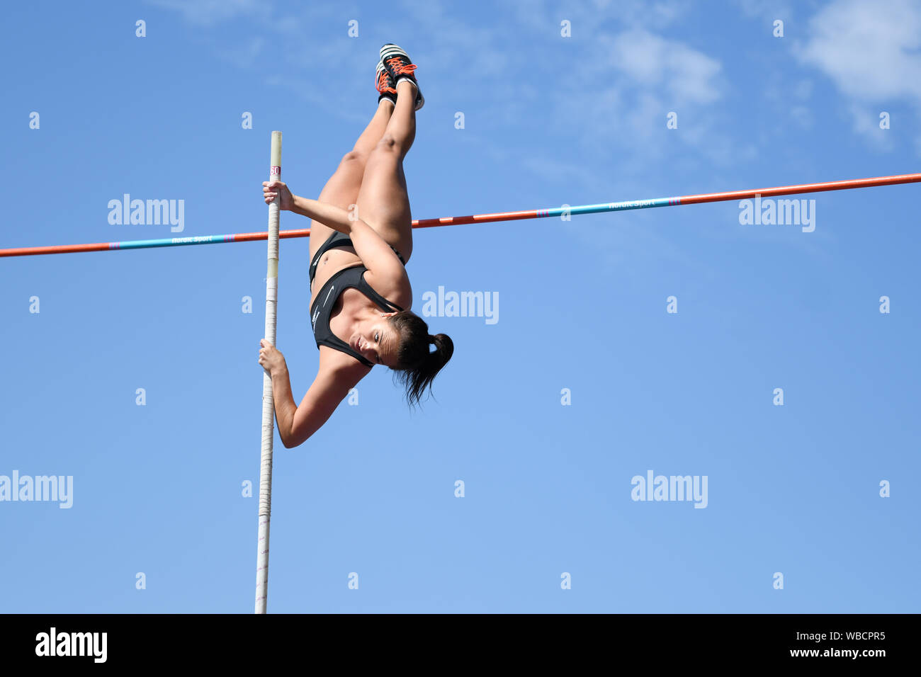 Birmingham, Großbritannien. 25 Aug, 2019. Natalie. HOPPER. von BIRCHFIELD HARRIES in Aktion während der Frauen Stabhochsprung an der Muller britischen Leichtathletik WM Alexander Stadium, Birmingham, England Stockfoto