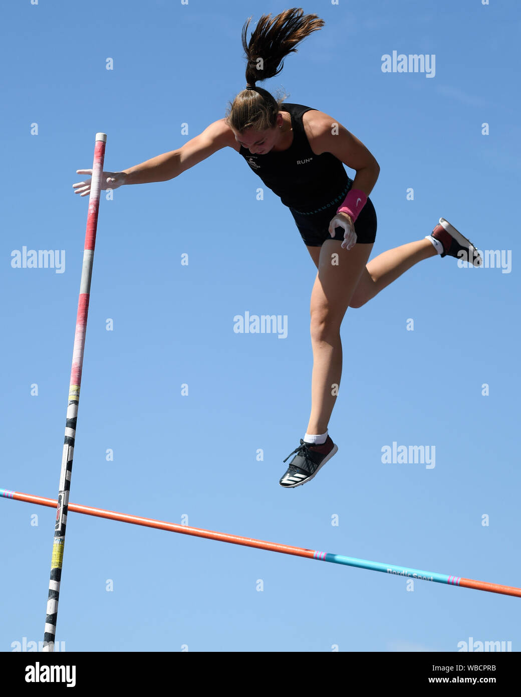 Birmingham, Großbritannien. 25 Aug, 2019. Elizabeth EDDEN der BIRCHFIELD HARRIES in Aktion während der Frauen Stabhochsprung an der Muller britischen Leichtathletik WM Alexander Stadium, Birmingham, England Stockfoto