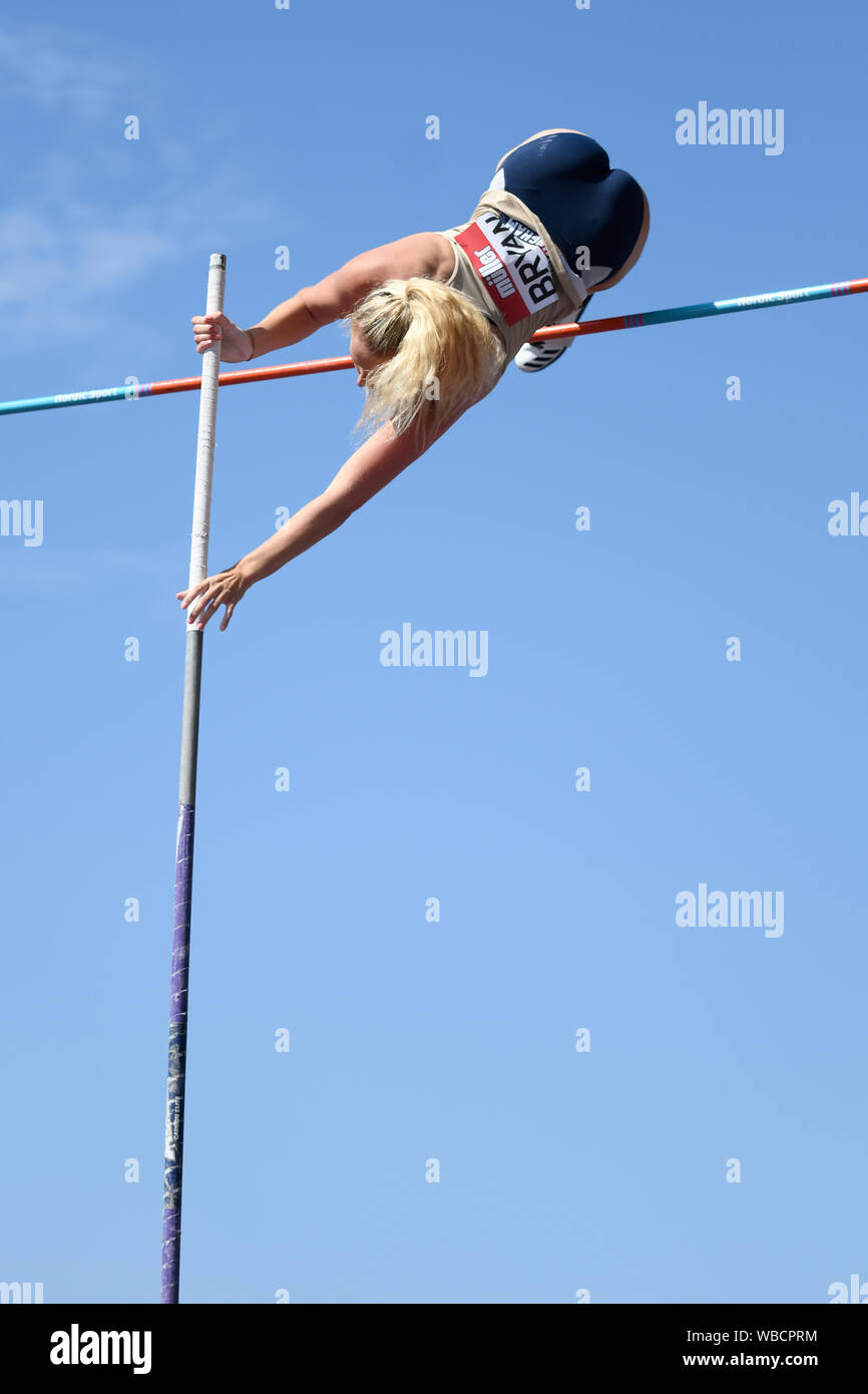 Birmingham, Großbritannien. 25 August, 2019. Lucy Bryan von Bristol & West in Aktion während der Frauen Stabhochsprung an der Muller britischen Leichtathletik WM Alexander Stadium, Birmingham, England Stockfoto