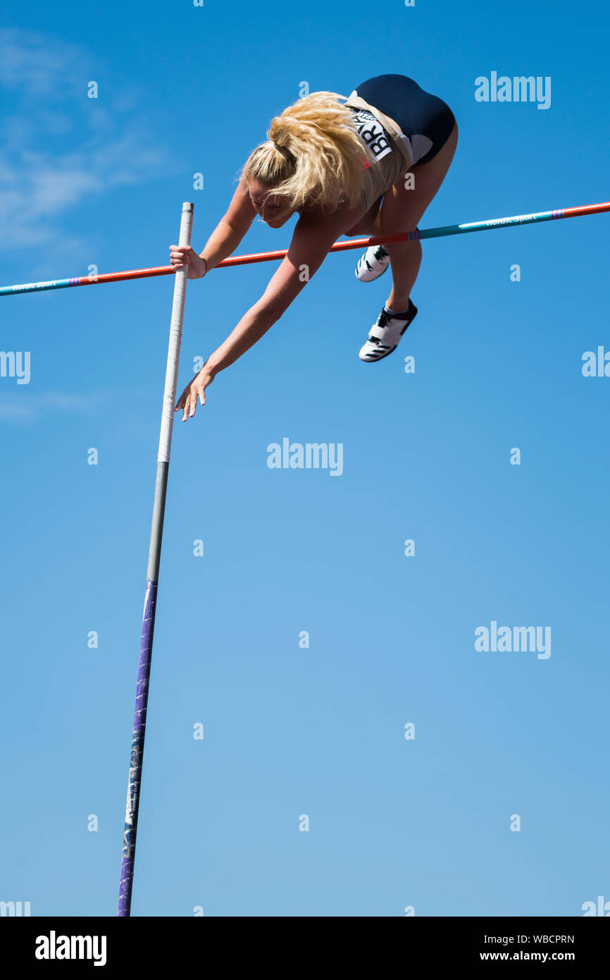 Birmingham, Großbritannien. 25 August, 2019. Lucy Bryan von Bristol & West in Aktion während der Frauen Stabhochsprung an der Muller britischen Leichtathletik WM Alexander Stadium, Birmingham, England Stockfoto