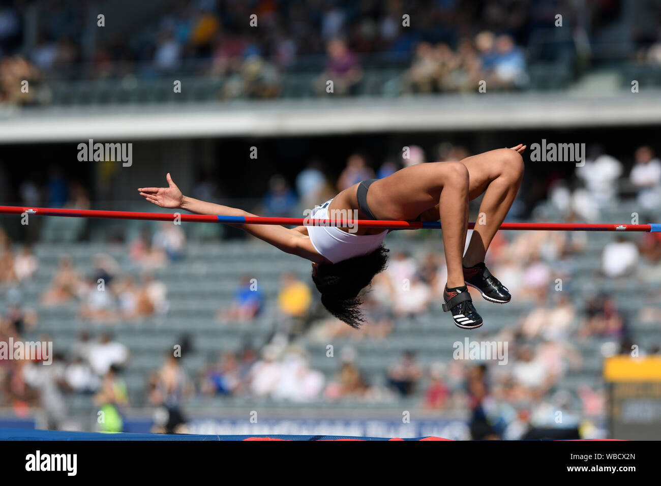 Birmingham, Großbritannien. 25 August, 2019. Laura ZIALOR von Marshall Milton Keynes ein C in Aktion während der Frauen Hochsprung an der Muller britischen Leichtathletik WM Alexander Stadium, Birmingham, England Stockfoto