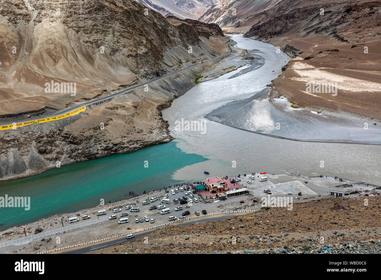 Zusammenfluss von Zanskar und Indus in Leh, Ladakh, Indien Stockfoto