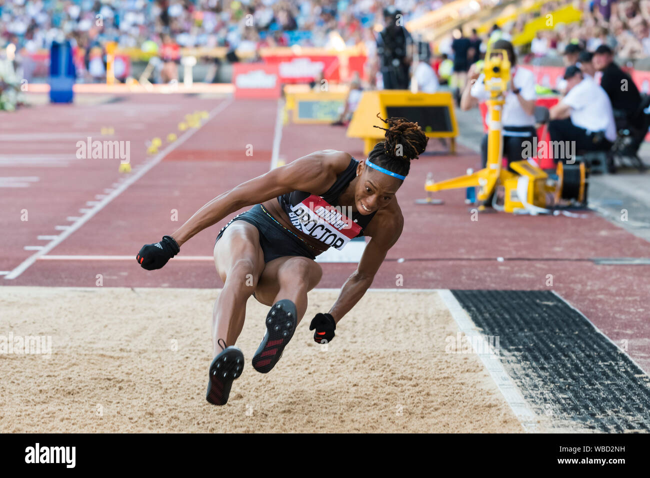 Birmingham, Großbritannien. 25 August, 2019. Teilen PROCTOR von BIRCHFIELD HARRIES in Aktion während der Frauen Weitsprung am Muller britischen Leichtathletik WM Alexander Stadium, Birmingham, England Stockfoto