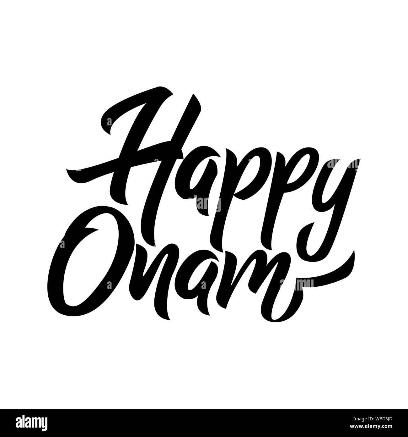 Happy Onam Festival schwarz Handschrift Schriftzug isoliert Stock Vektor