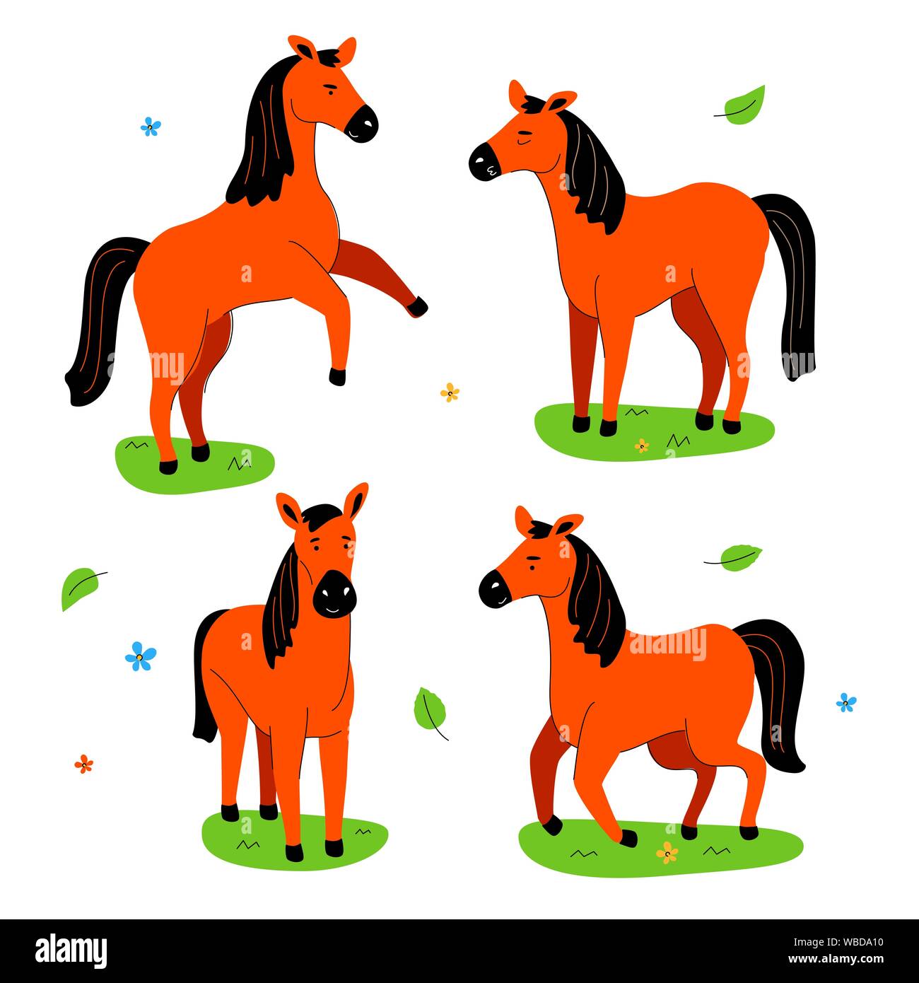 Süße Pferdchen - flaches Design style Set von Zeichen Stock Vektor