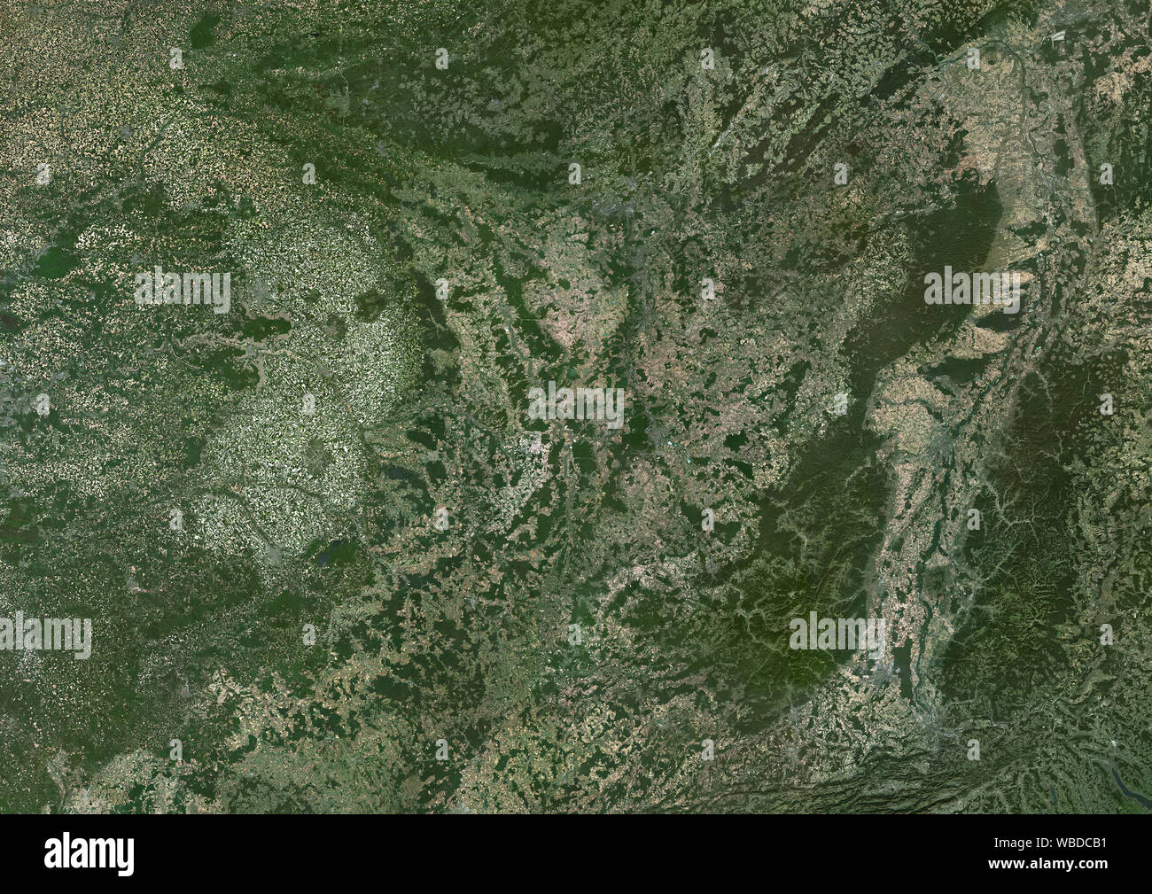 Farbe Satellitenbild von Ostfrankreich. Dieses Bild wurde von Daten auf 2018 von Sentinel-2 Satelliten erfassten zusammengestellt. Stockfoto