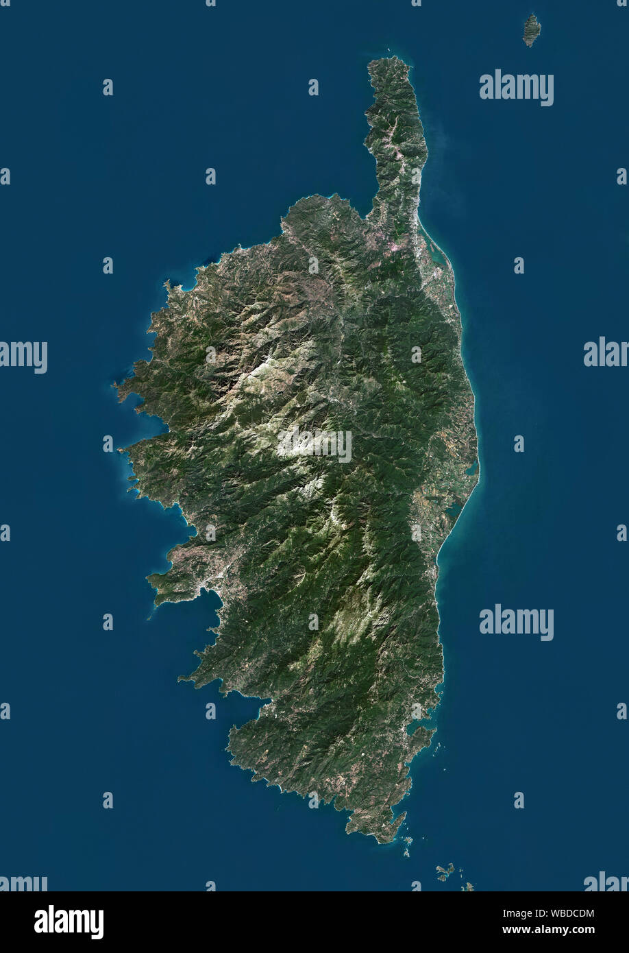 Farbe Satellitenbild von Korsika, Frankreich. Dieses Bild wurde von der im Jahr 2018 von Sentinel-2 Satelliten erfassten zusammengestellt. Stockfoto