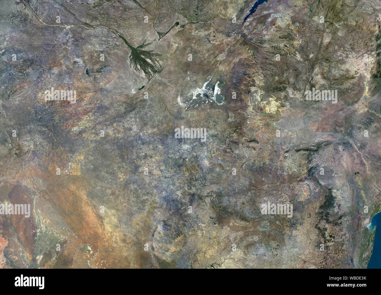 Farbe Satellitenbild von Botswana. Dieses Bild wurde aus Daten von Sentinel-2 & Landsat 8 Satelliten erfassten zusammengestellt. Stockfoto