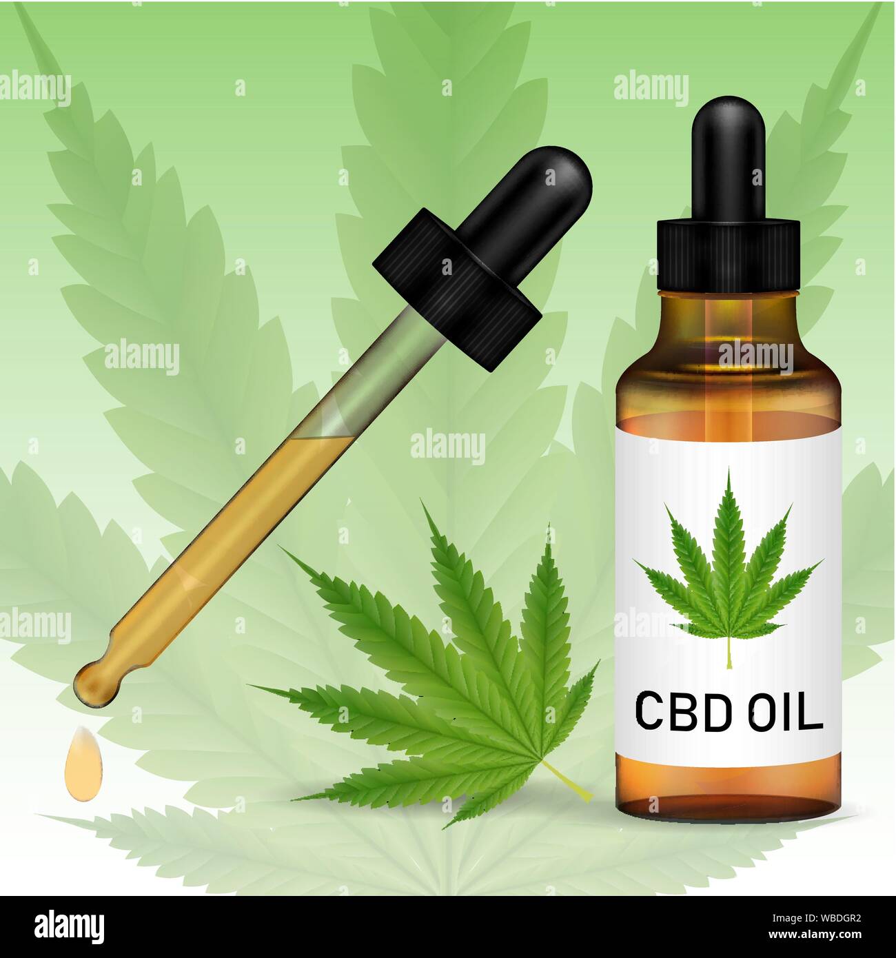 Cannabidiol oder CBD Öl mit marijuanna Blatt Stock Vektor