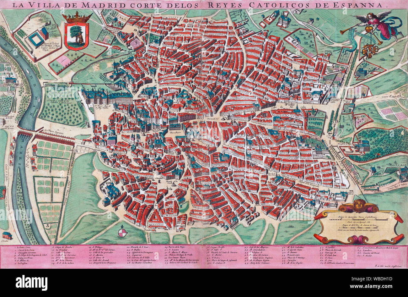 Anonyme Karte von Madrid aus dem späten 17. oder frühen 18. Jahrhundert. Stockfoto