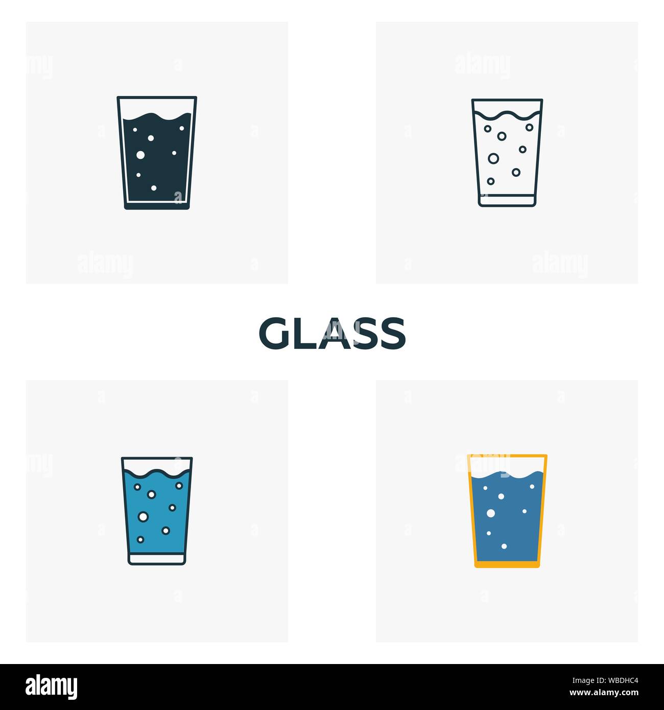 Glas Icon Set. Vier Elemente in verschiedenen Stilrichtungen von Bar und Restaurant icons Collection. Creative Glass Icons, Outline, farbige und flach Stock Vektor