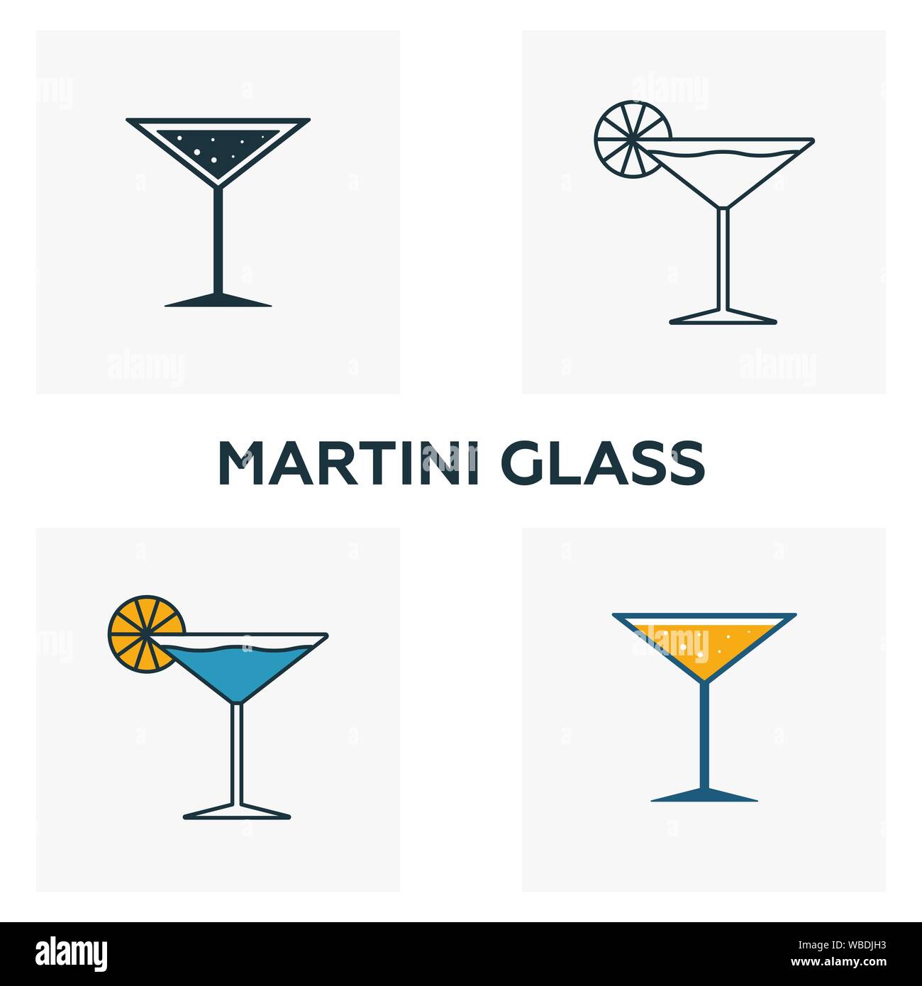 Martini Glas Icon Set. Vier Elemente in verschiedenen Stilrichtungen von Bar und Restaurant icons Collection. Kreative Martini Glas Icons, Umriss Stock Vektor
