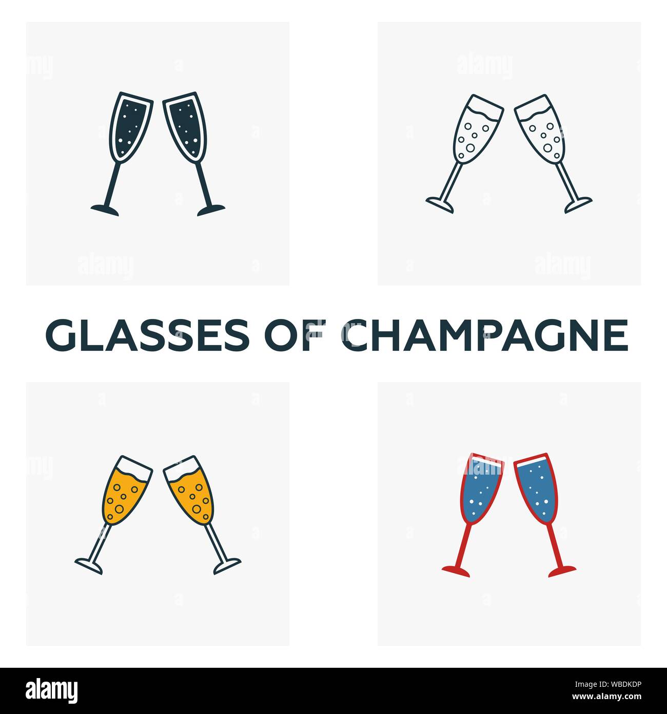 Gläser Champagner Icon Set. Vier Elemente in verschiedenen Stilrichtungen von Bar und Restaurant icons Collection. Kreative Gläser Champagner Icons Stock Vektor