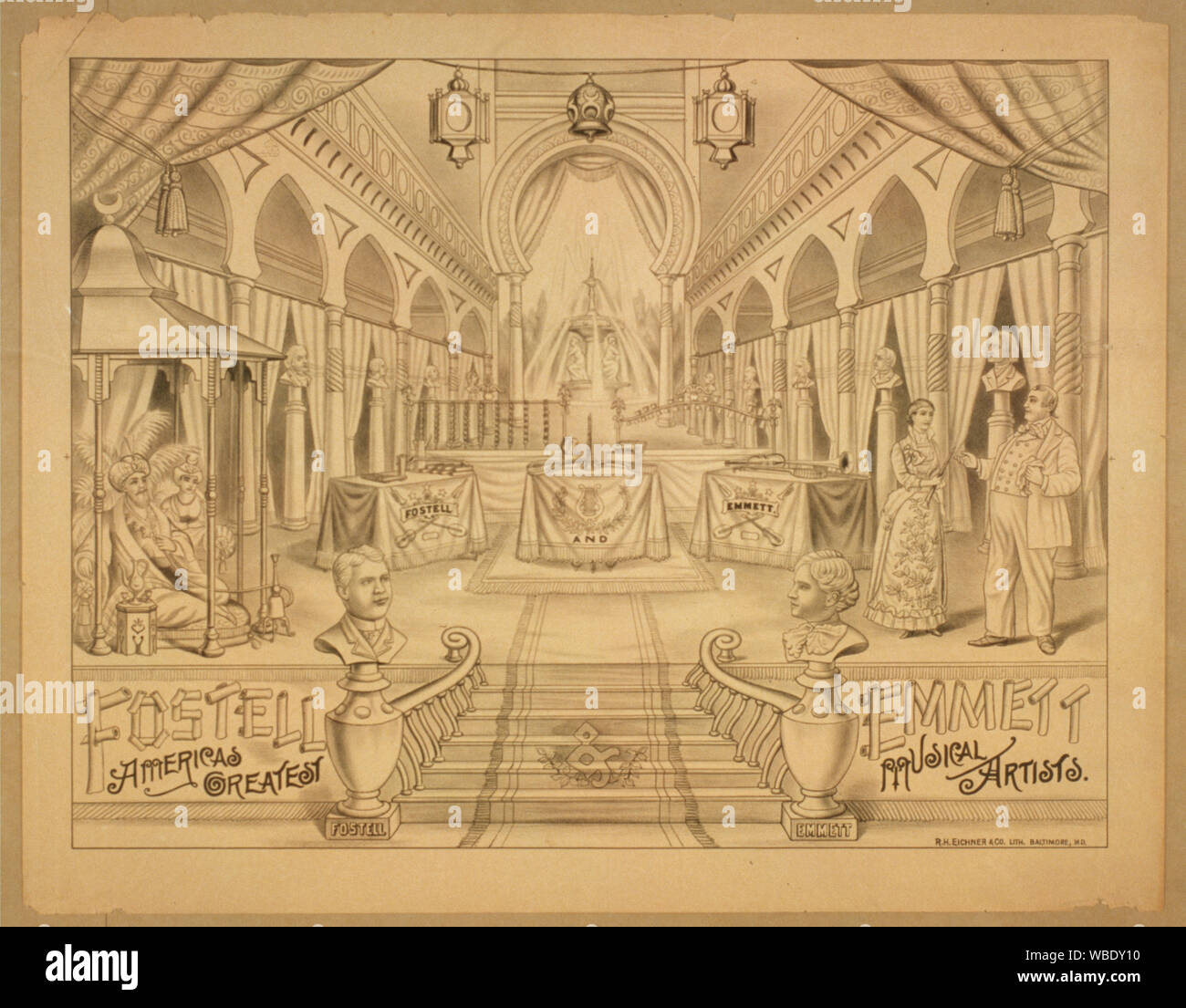 Fostel und Emmett Amerikas größte musikalische Künstler. Abstract / Medium: 1 drucken: Schwarzweiß Lithographie; Blatt 56 x 72 cm. (Poster Format) Stockfoto