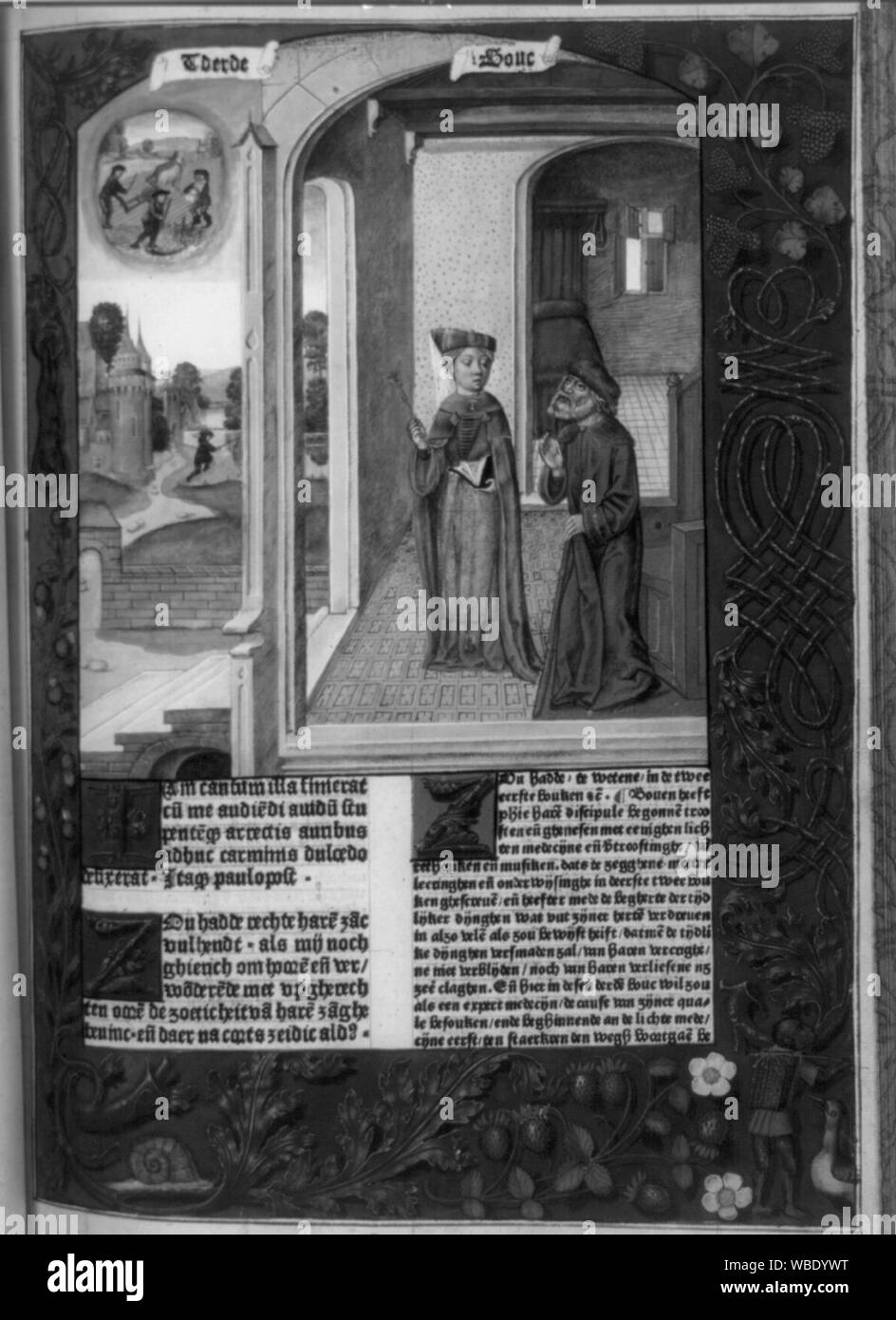 Vier Abbildungen des 15 C. täglich live aus dem Text Von Boethius, De consolatione philosphiae. Englisch und Latein. Gent, Arend de Kaysere, 3. Mai 1485 Abstract / Medium drucken: 1. Stockfoto