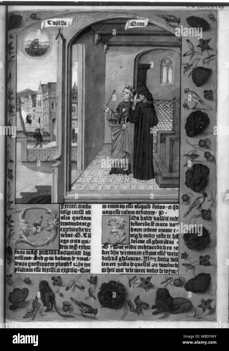 Vier Abbildungen des 15 C. täglich live aus dem Text Von Boethius, De consolatione philosphiae. Englisch und Latein. Gent, Arend de Kaysere, 3. Mai 1485 Abstract / Medium drucken: 1. Stockfoto