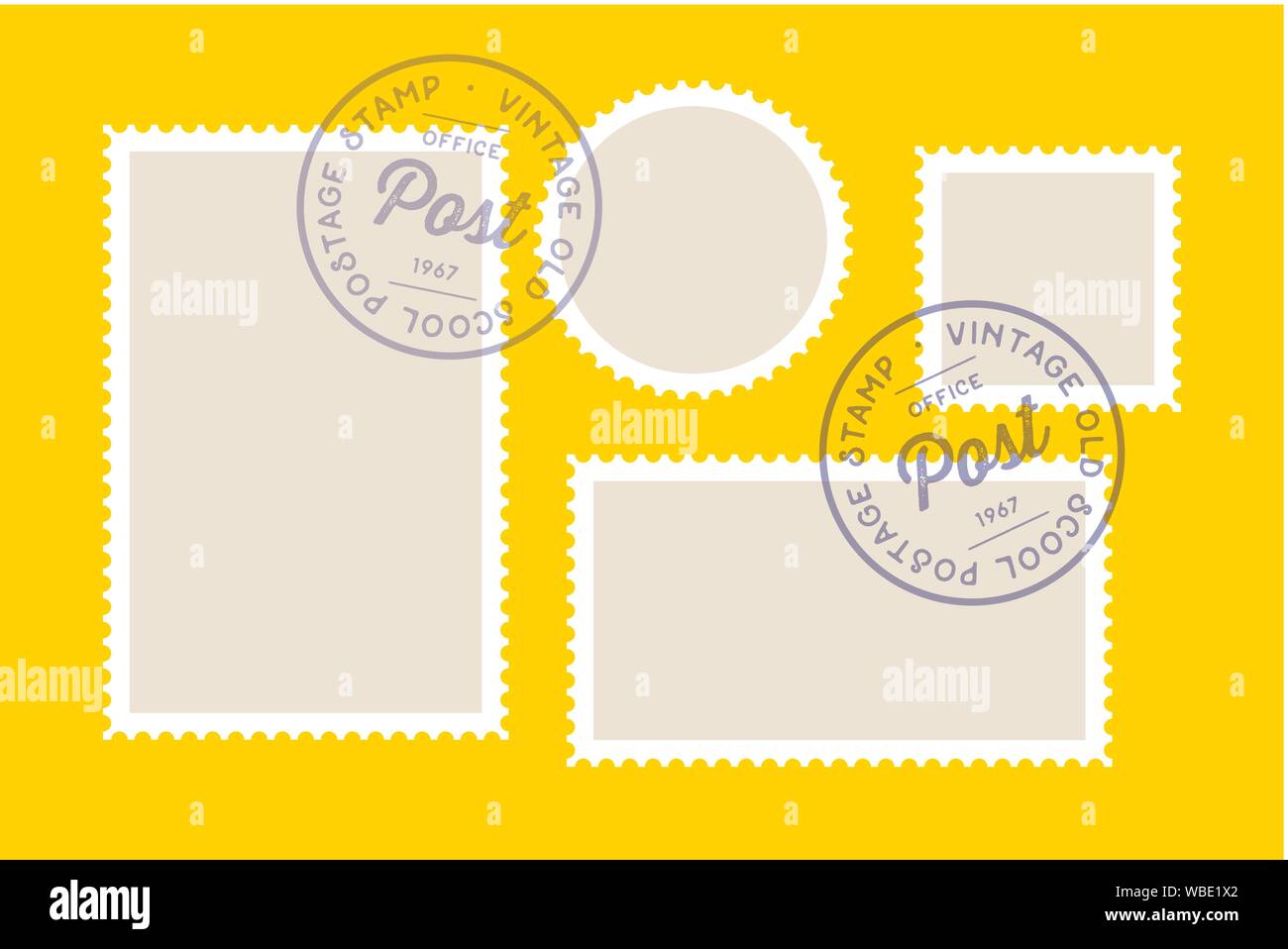 Briefmarke. Einstellen der Briefmarke, Quadrat, Kreis Stock Vektor
