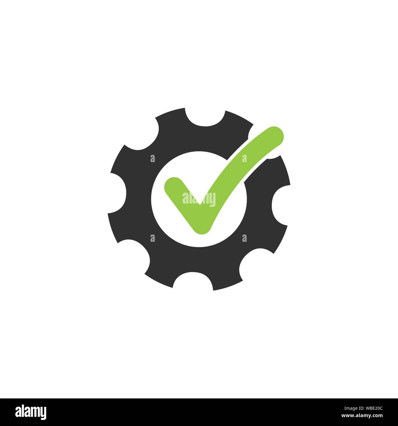 Tick oder Häkchen im Gang. Abstrakte technische Illustration vektor Symbol auf weißem Hintergrund. Grünes und schwarzes Design. Stock Vektor