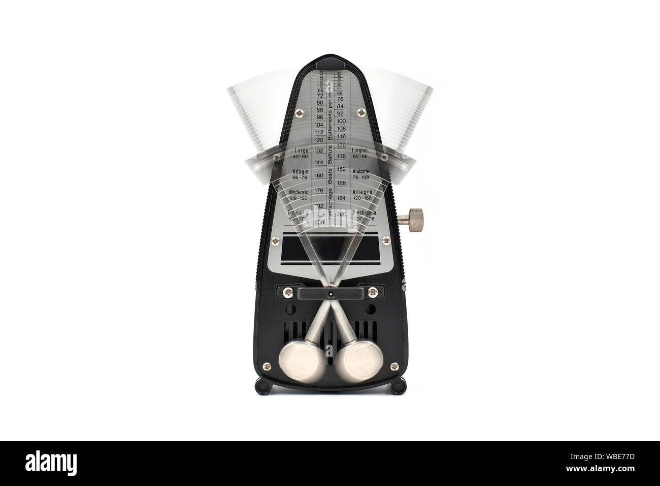 Klassische Metronom mit Pendel in Bewegung. Ausrüstung von Musik- und beat-Mechanismus. Stockfoto