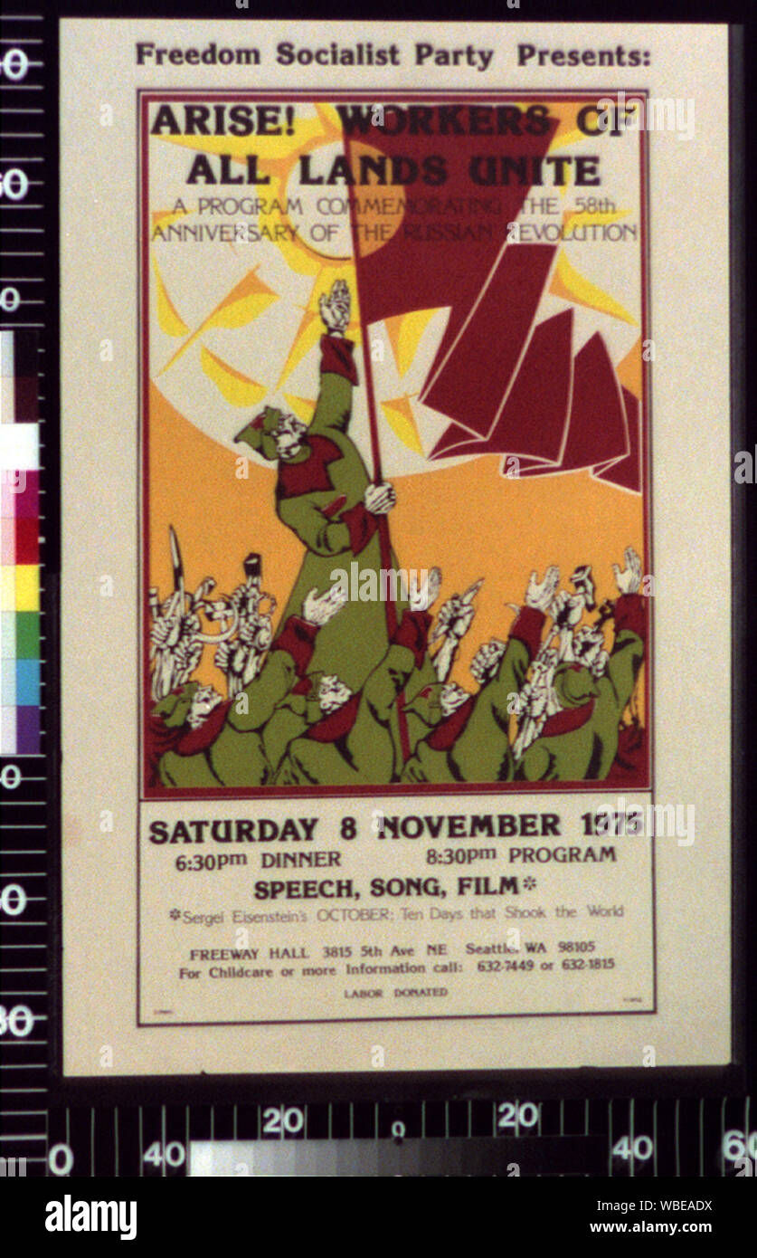 Die Sozialistische Partei präsentiert -- Entstehen! : Arbeiter aller Länder vereinigen: Ein Programm zum Gedenken an den 58. Jahrestag der russischen Revolution abstrakten Drucken: 1; (Poster Format) Stockfoto