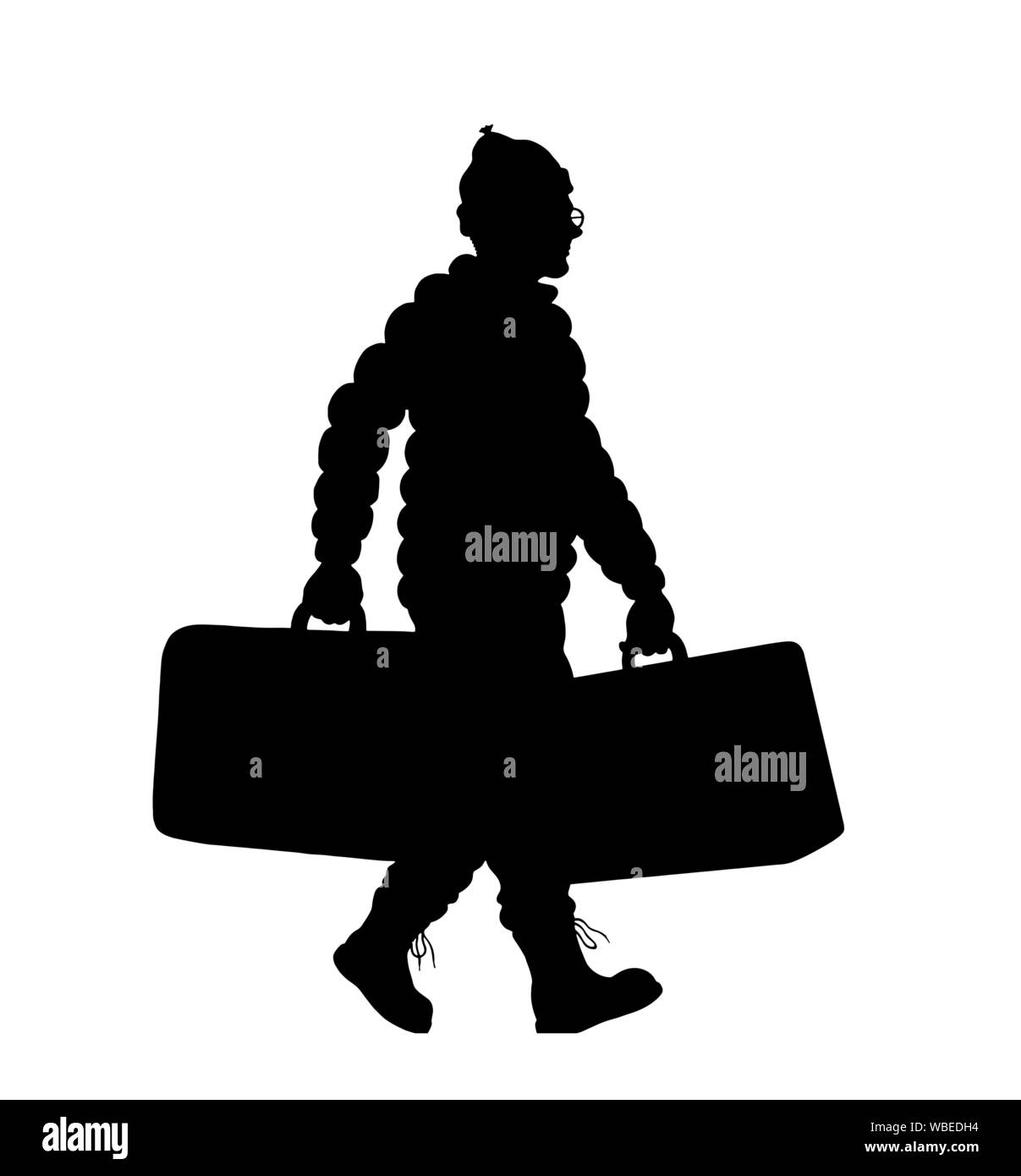 Eingewanderte mann Silhouette mit Valises. Die Silhouette von Objekten und Hintergrund sind in verschiedenen Schichten. Stock Vektor